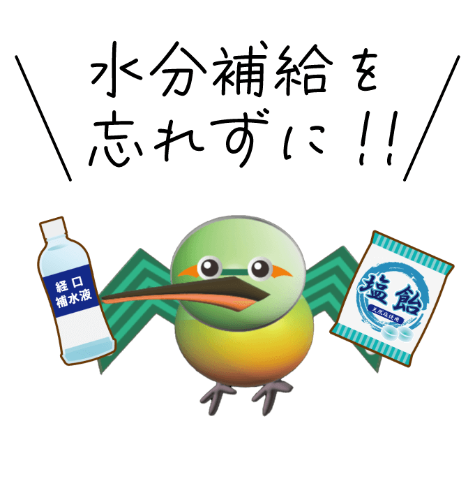 東和サーキット 水分補給を忘れずに！とわっぴぃが経口補水液と塩飴を持ってる